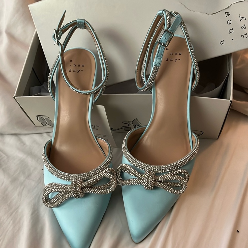 A New day sparkle strap light blue heels
